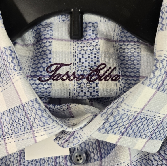 Tasso Elba Mens Button Up Shirt Blue Check Small Textured New - Picture 5 of 7